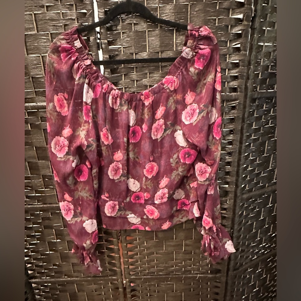 *EUC*LIKE NEW*Sz XL* PAIGE* Lanea Floral Ruffle Peplum Silk Top - Picture 6 of 12